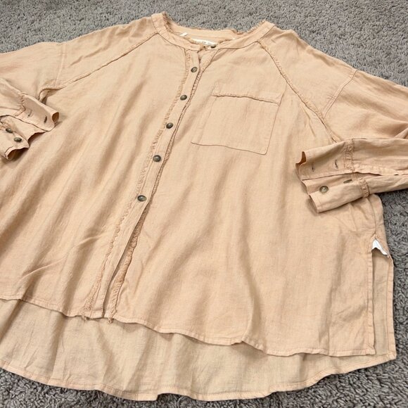 We The Free Shirt Womens Small Beige Keep it Simple Linen Flowy Oversized Coast - Picture 5 of 14